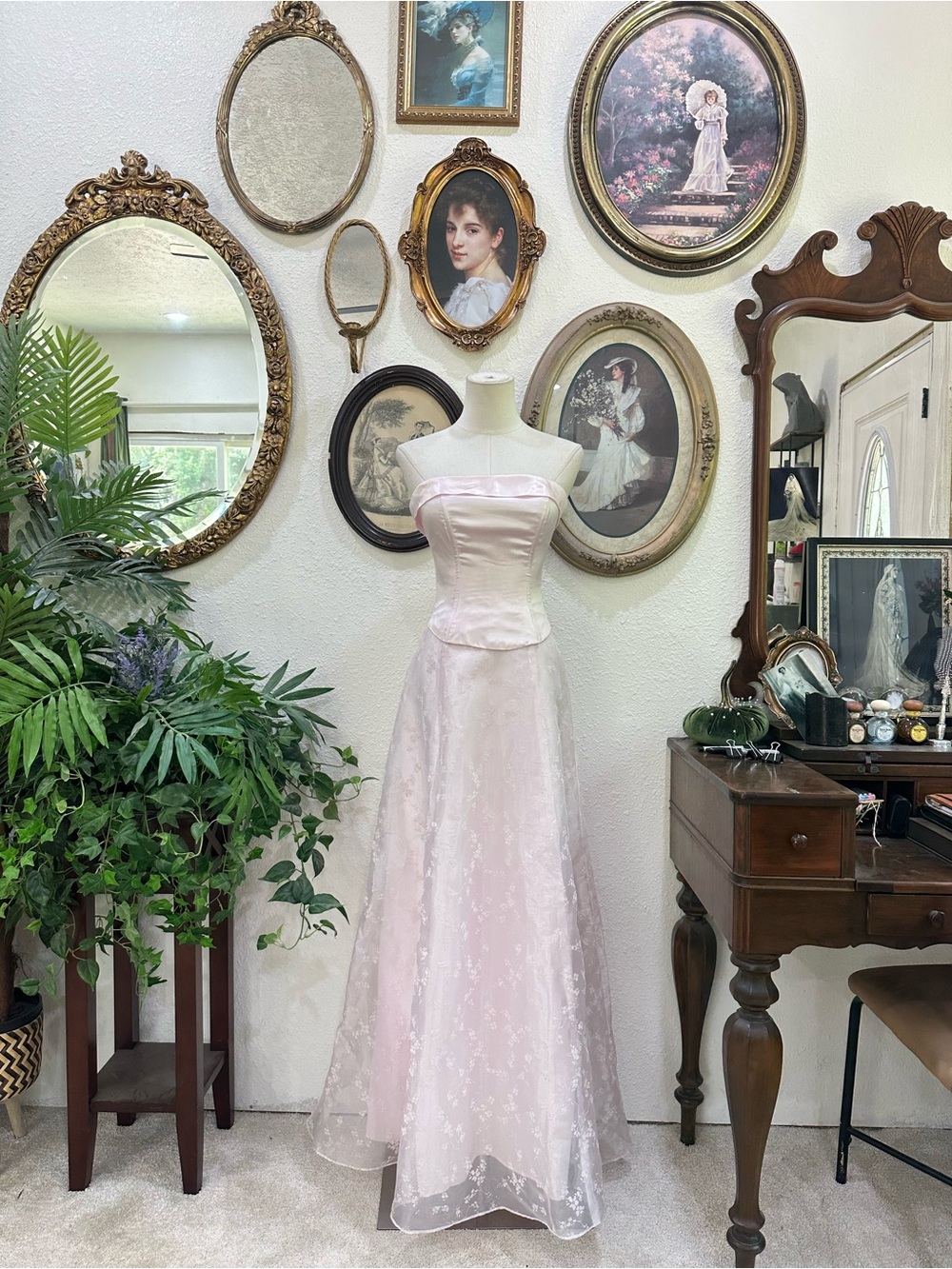 Strapless Light Pink Lace A-Line Formal Gown